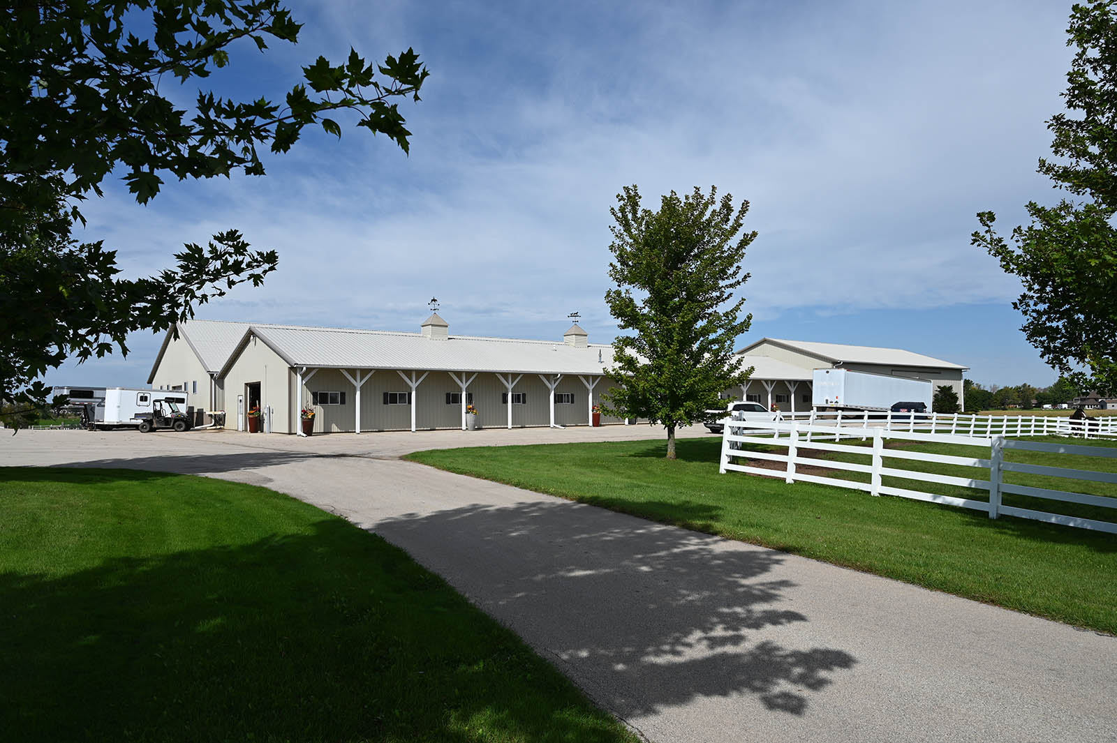 Exterior view of the Whistler's Run 19-stall state-of-the-art equestrian barn in DePere, WI